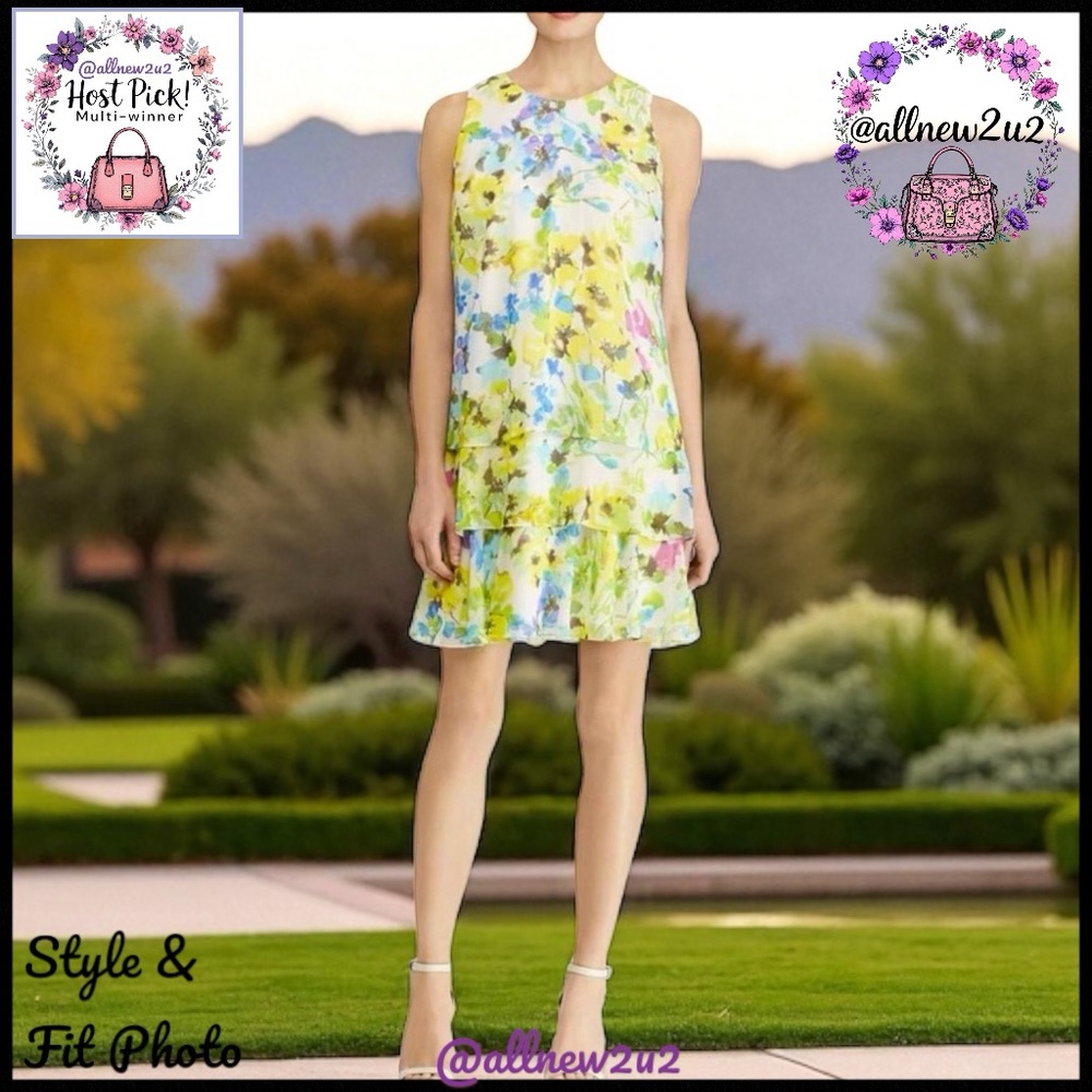 American Living Sleeveless Lined Watercolor Print Ruffled